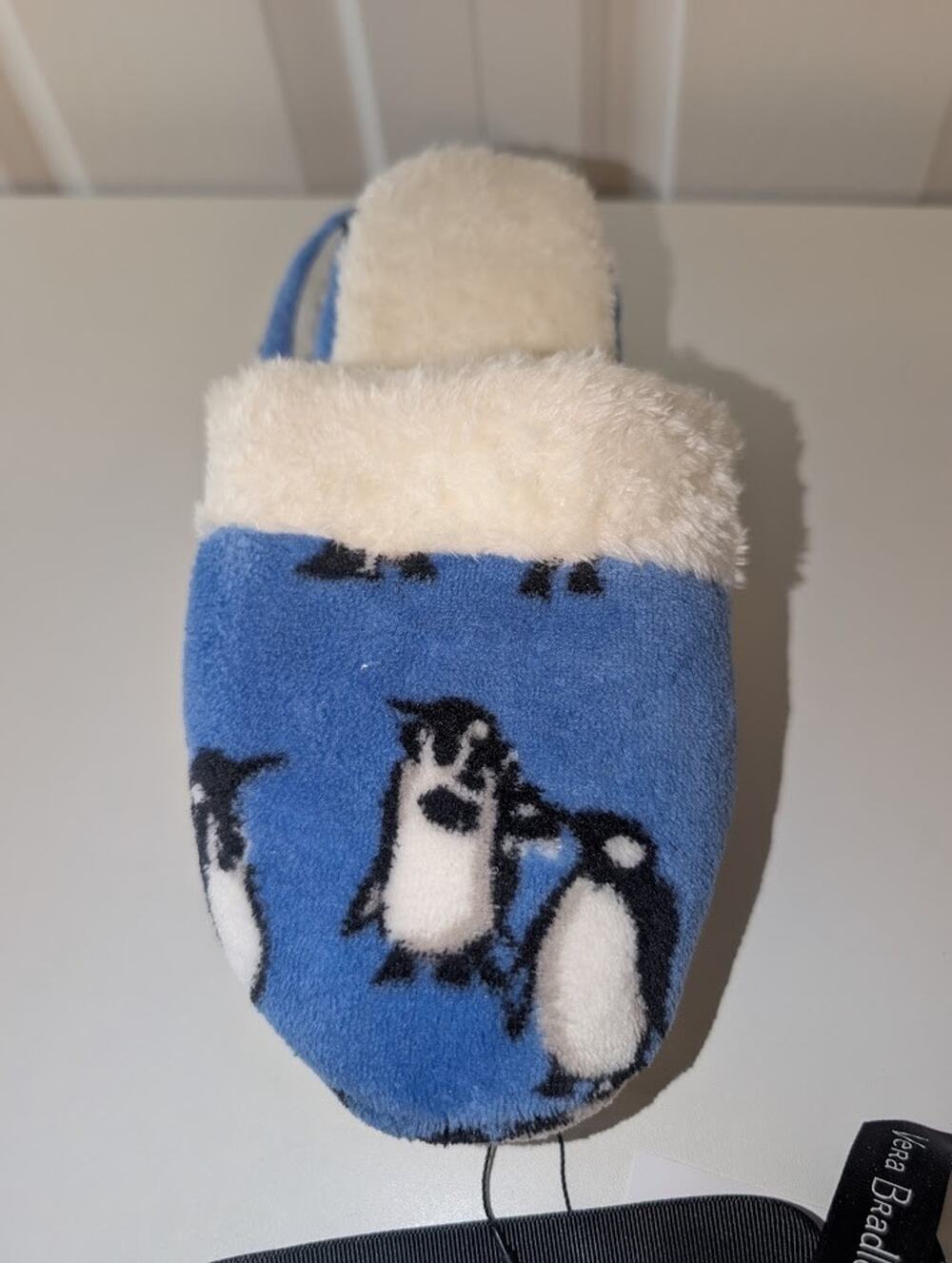 NWT Vera Bradley Fleece Slippers Playful Penguins Blue Sherpa Women M 7-8